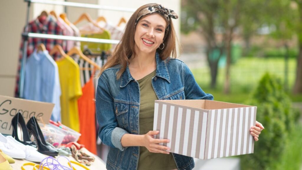 Woman having a garage sale