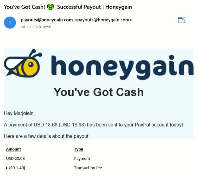Honeygain Review - Payout