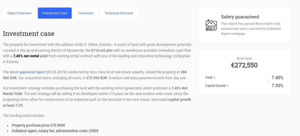 Reinvest24 details of investment